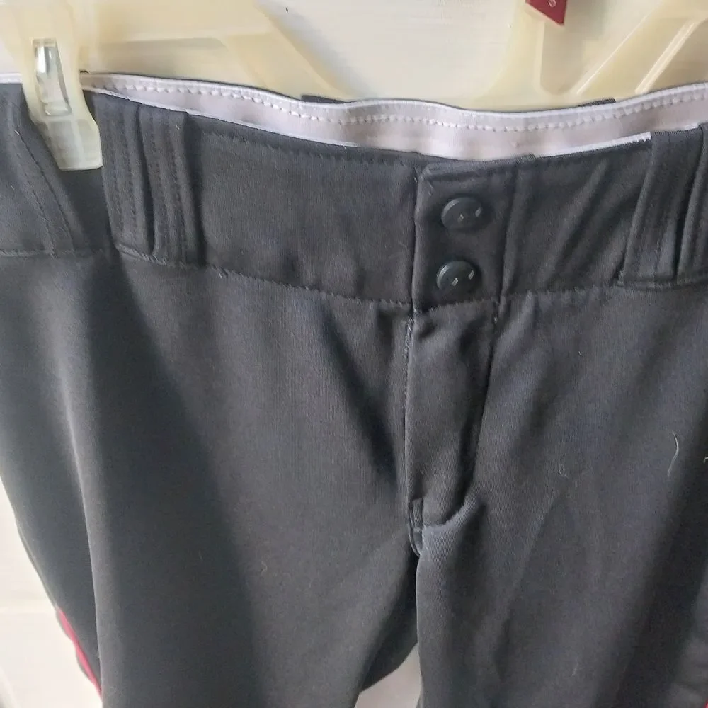 Black Women's Baseball Pants with Red Stripe